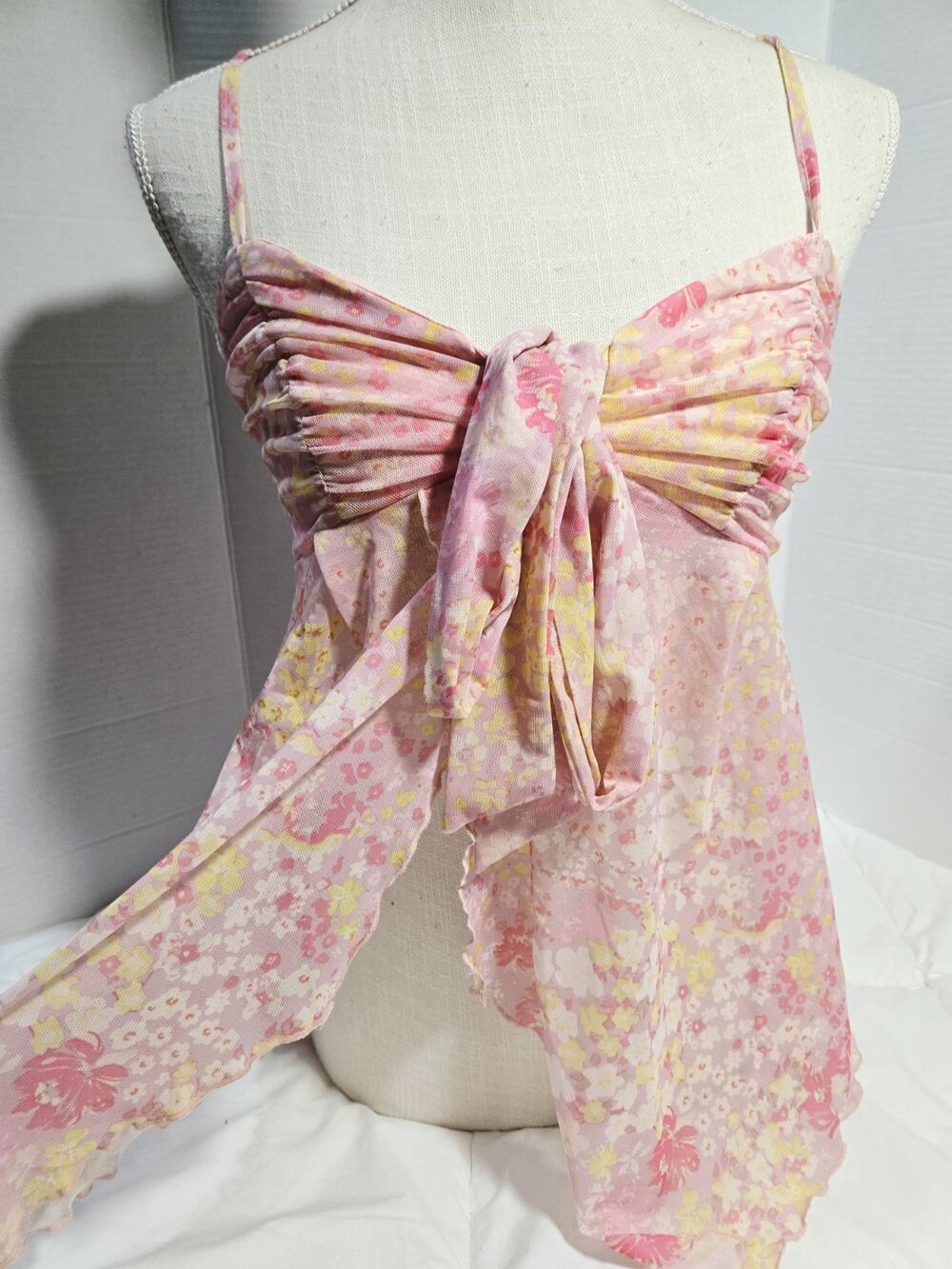 Y2K Asimetrical Cami Top Lace Sz S Boho Indie Retro Pink Babydoll Coquette Fairy